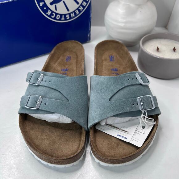 Birkenstock Vaduz Suede Slide Light Blue Soft Footbed Men 13/EU46 NWB Regular Fi - Picture 5 of 8